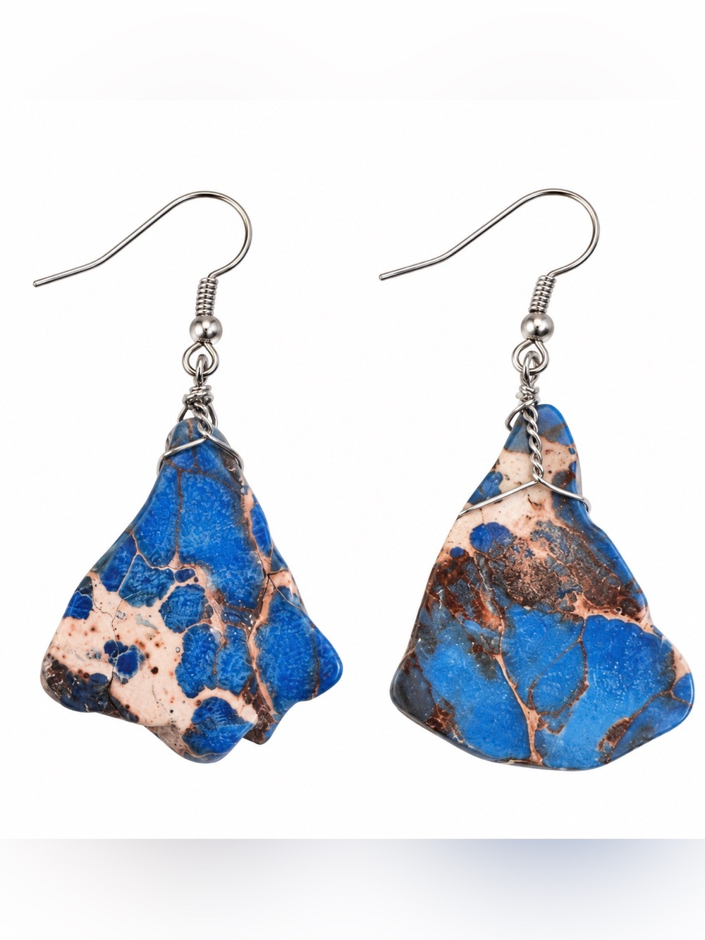 Blue and Tan Stone Drop Earrings - Women Jewelry handmade